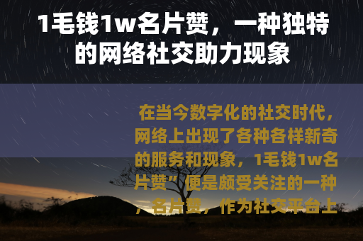 1毛钱1w名片赞，一种独特的网络社交助力现象