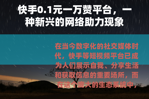 快手0.1元一万赞平台，一种新兴的网络助力现象
