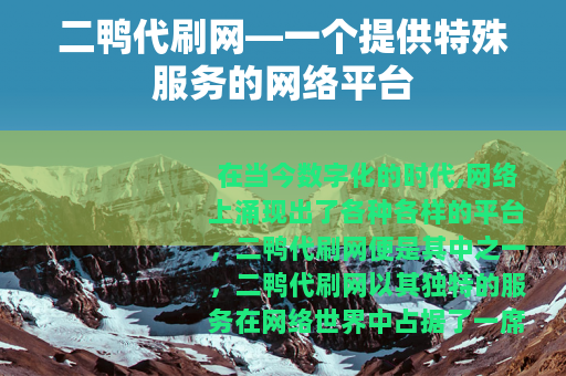 二鸭代刷网—一个提供特殊服务的网络平台