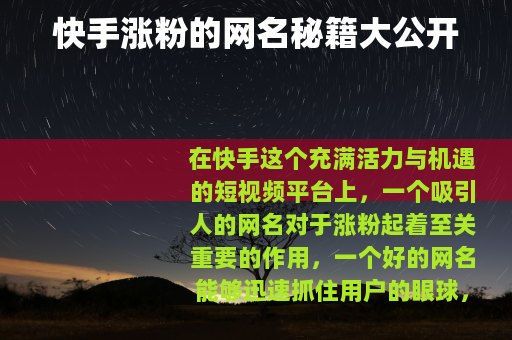 快手涨粉的网名秘籍大公开