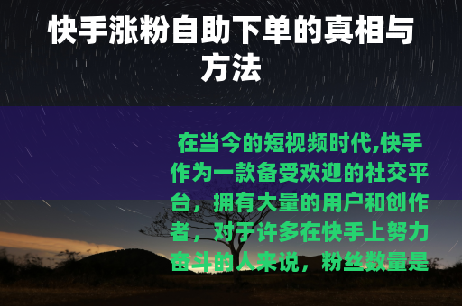 快手涨粉自助下单的真相与方法