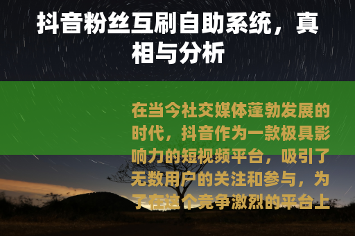 抖音粉丝互刷自助系统，真相与分析