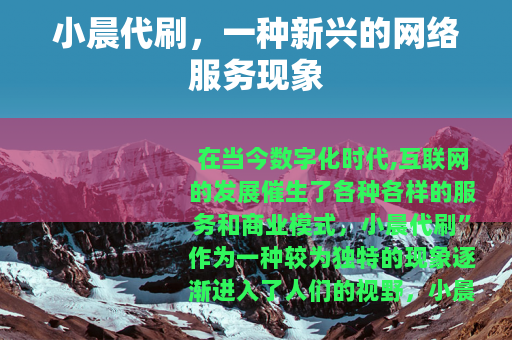 小晨代刷，一种新兴的网络服务现象