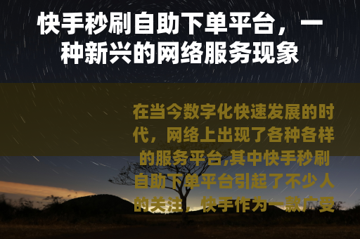 快手秒刷自助下单平台，一种新兴的网络服务现象