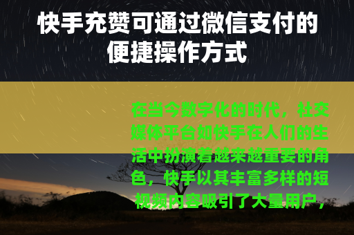 快手充赞可通过微信支付的便捷操作方式