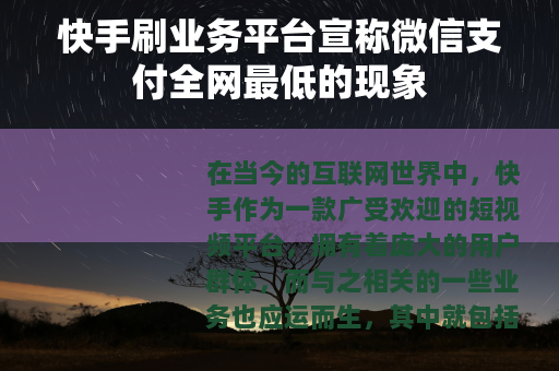 快手刷业务平台宣称微信支付全网最低的现象