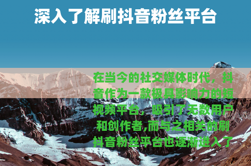 深入了解刷抖音粉丝平台