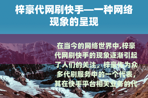梓豪代网刷快手—一种网络现象的呈现