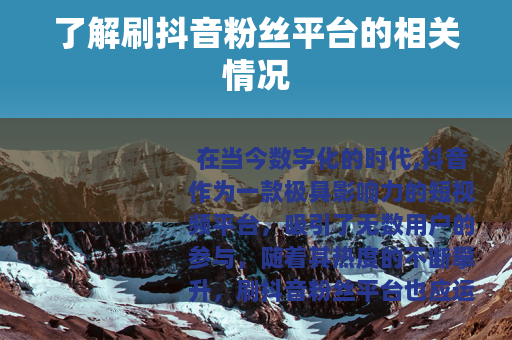 了解刷抖音粉丝平台的相关情况