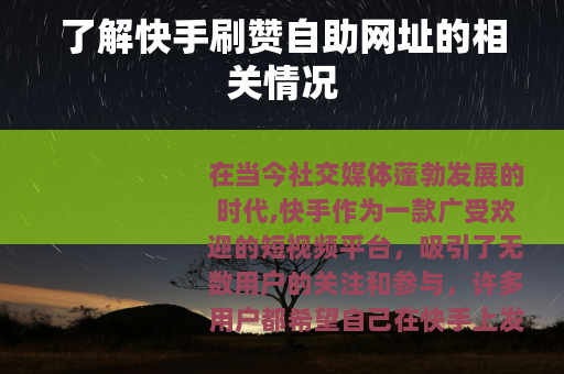 了解快手刷赞自助网址的相关情况