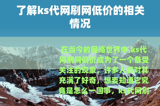 了解ks代网刷网低价的相关情况