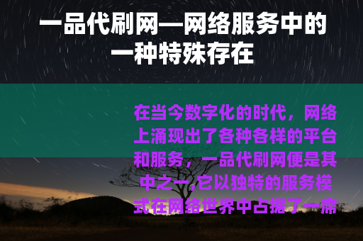 一品代刷网—网络服务中的一种特殊存在