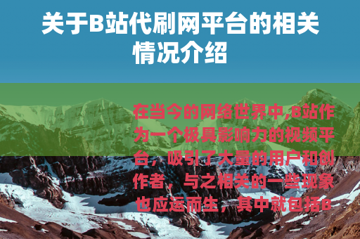 关于B站代刷网平台的相关情况介绍
