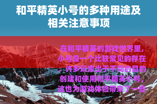 和平精英小号的多种用途及相关注意事项