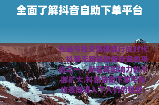 全面了解抖音自助下单平台