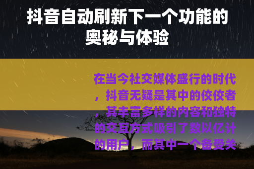 抖音自动刷新下一个功能的奥秘与体验