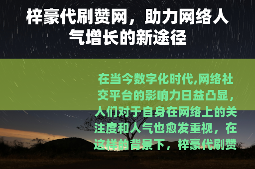 梓豪代刷赞网，助力网络人气增长的新途径
