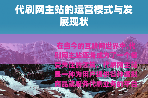 代刷网主站的运营模式与发展现状