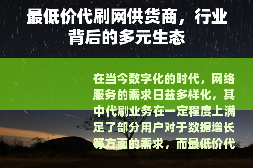 最低价代刷网供货商，行业背后的多元生态