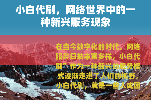 小白代刷，网络世界中的一种新兴服务现象