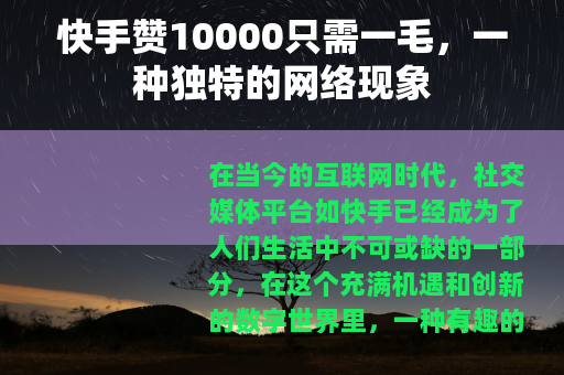 快手赞10000只需一毛，一种独特的网络现象