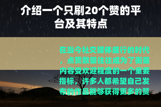 介绍一个只刷20个赞的平台及其特点