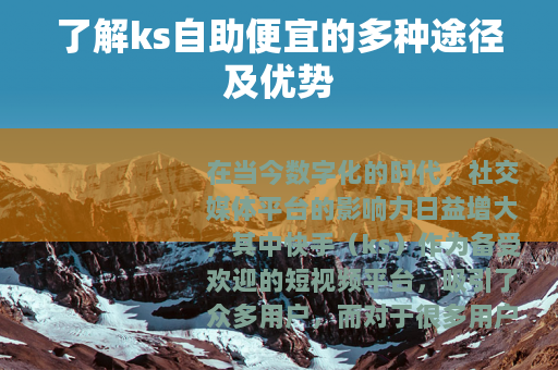 了解ks自助便宜的多种途径及优势