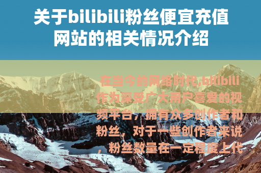 关于bilibili粉丝便宜充值网站的相关情况介绍