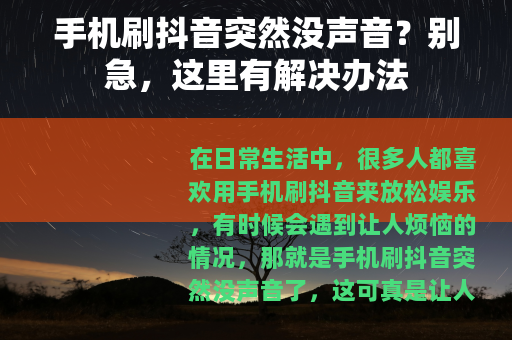 手机刷抖音突然没声音？别急，这里有解决办法