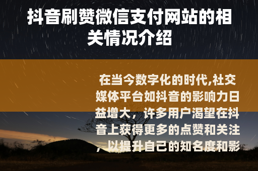 抖音刷赞微信支付网站的相关情况介绍
