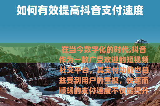 如何有效提高抖音支付速度