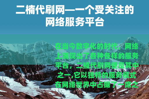 二楠代刷网—一个受关注的网络服务平台