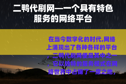 二鸭代刷网—一个具有特色服务的网络平台