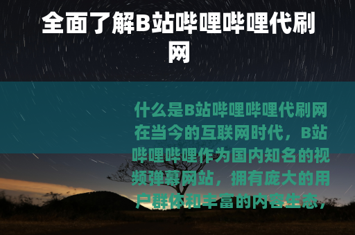 全面了解B站哔哩哔哩代刷网