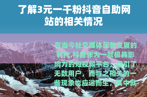 了解3元一千粉抖音自助网站的相关情况