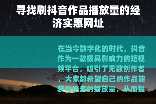 寻找刷抖音作品播放量的经济实惠网址
