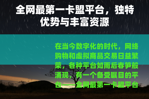 全网最第一卡盟平台，独特优势与丰富资源