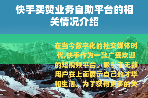 快手买赞业务自助平台的相关情况介绍