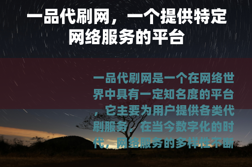 一品代刷网，一个提供特定网络服务的平台