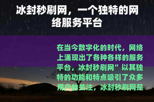 冰封秒刷网，一个独特的网络服务平台