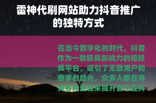 雷神代刷网站助力抖音推广的独特方式