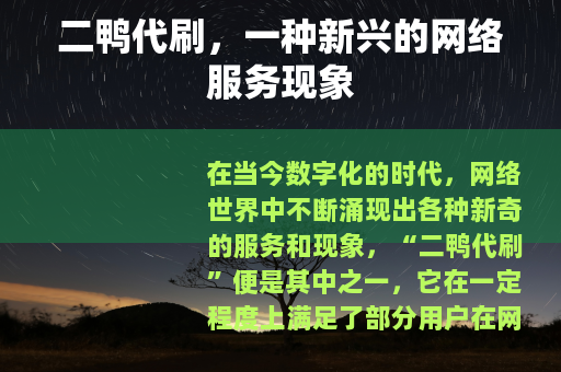 二鸭代刷，一种新兴的网络服务现象