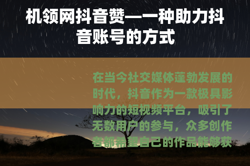 机领网抖音赞—一种助力抖音账号的方式