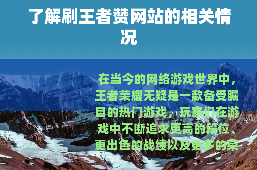 了解刷王者赞网站的相关情况
