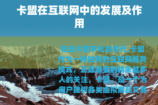 卡盟在互联网中的发展及作用