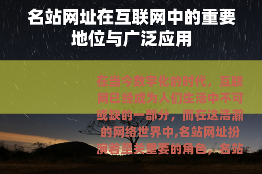 名站网址在互联网中的重要地位与广泛应用