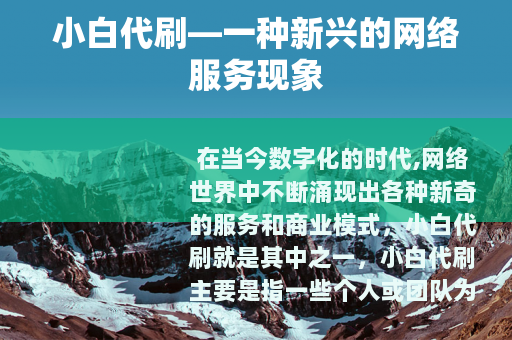 小白代刷—一种新兴的网络服务现象