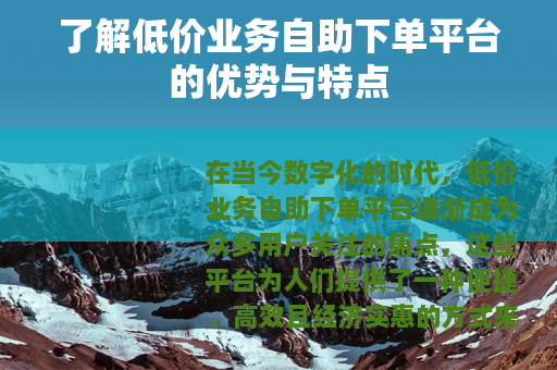 了解低价业务自助下单平台的优势与特点