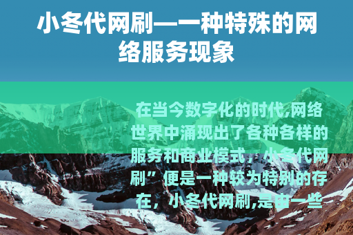 小冬代网刷—一种特殊的网络服务现象