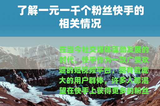 了解一元一千个粉丝快手的相关情况